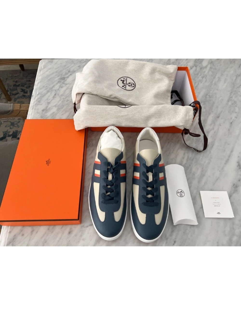 Hermes Boomerang Sneaker Men’s 47 EU Blue Orange Knicks New With Box